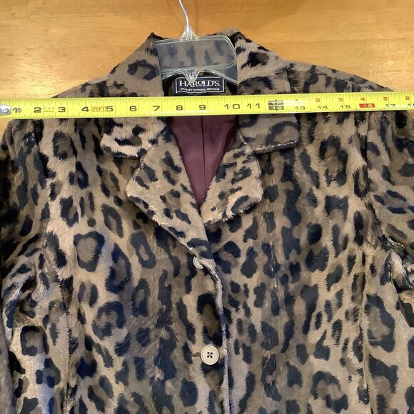 Vintage Harolds Faux Leopard Print Coat Size 6 Button Up Lined Brown USA EUC - Picture 7 of 12
